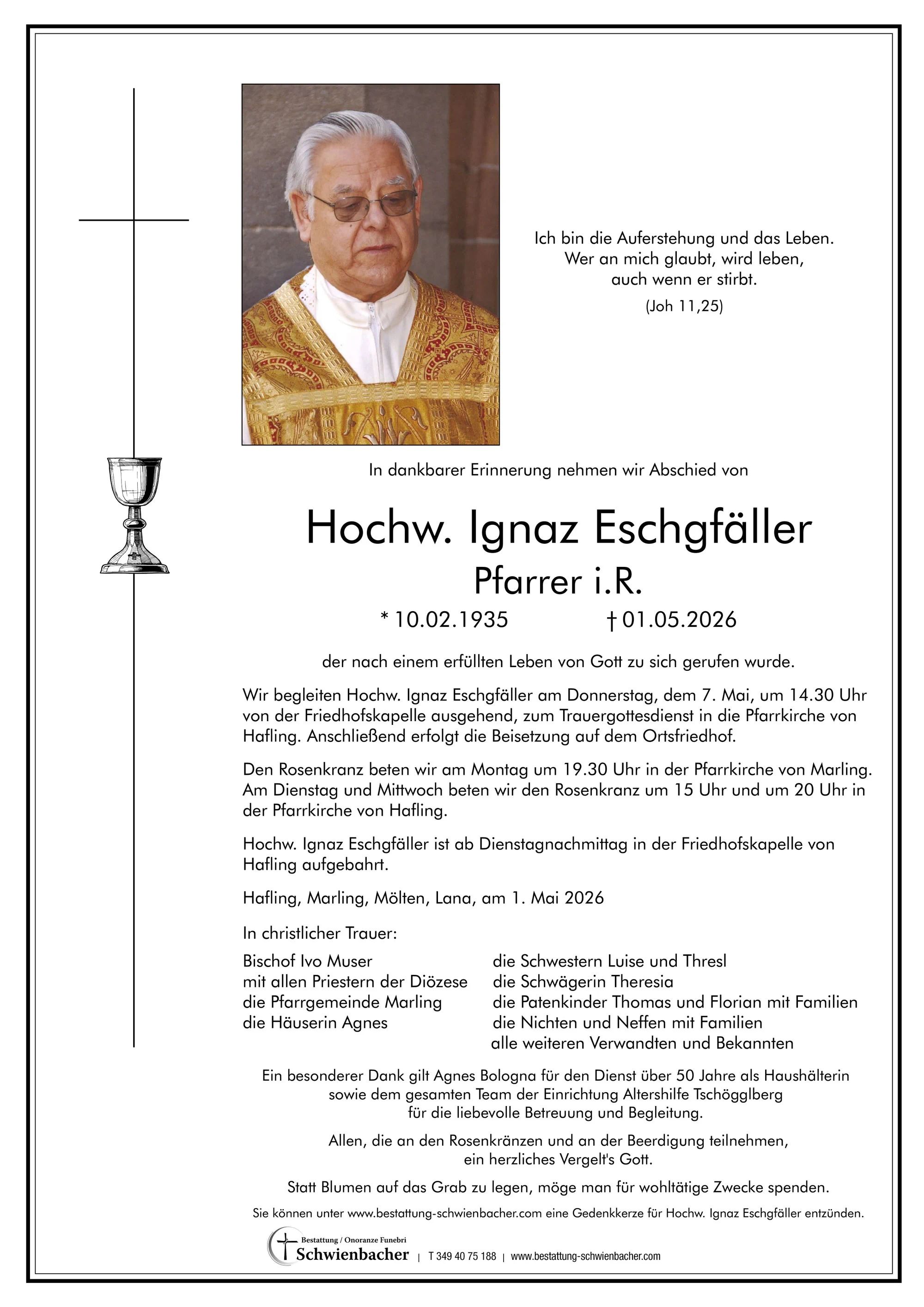 Parte: Hochw. Ignaz Eschgfäller 
