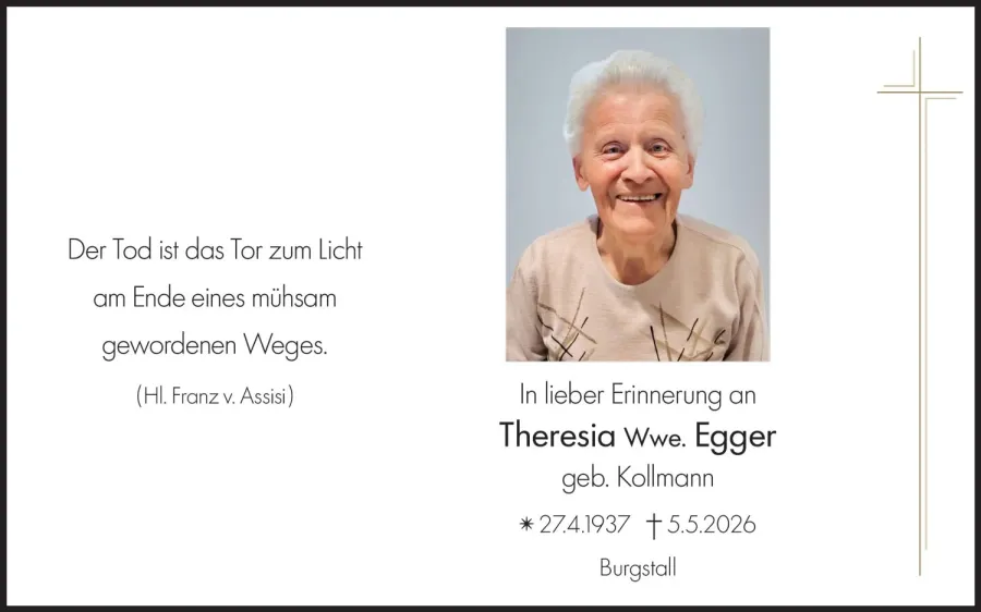 Sterbebild: Theresia Wwe. Egger geb.Kollmann