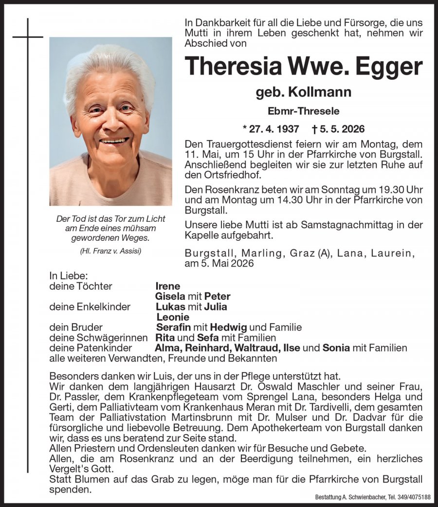 Medien: Theresia Wwe. Egger geb.Kollmann