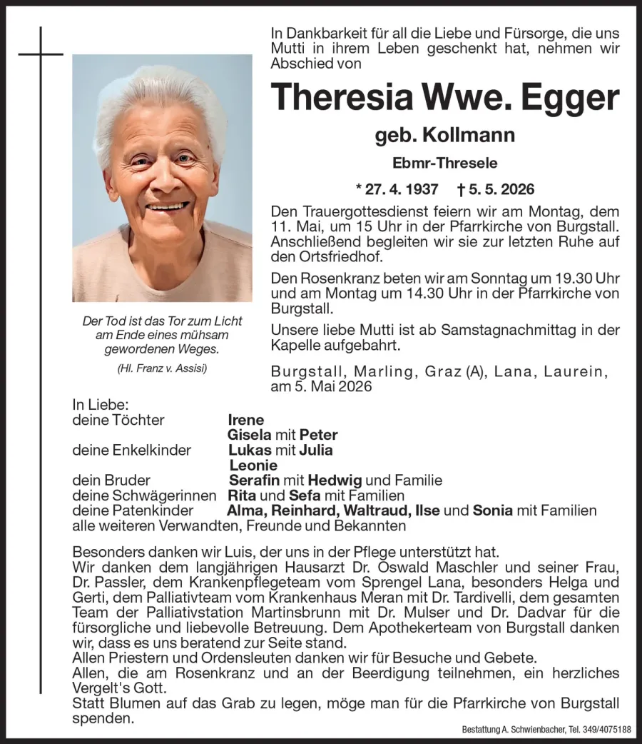 Medien: Theresia Wwe. Egger geb.Kollmann