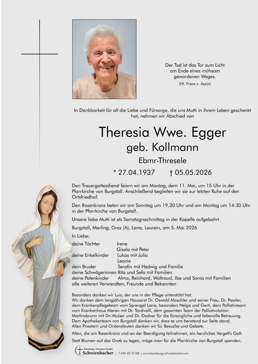 Parte: Theresia Wwe. Egger geb.Kollmann