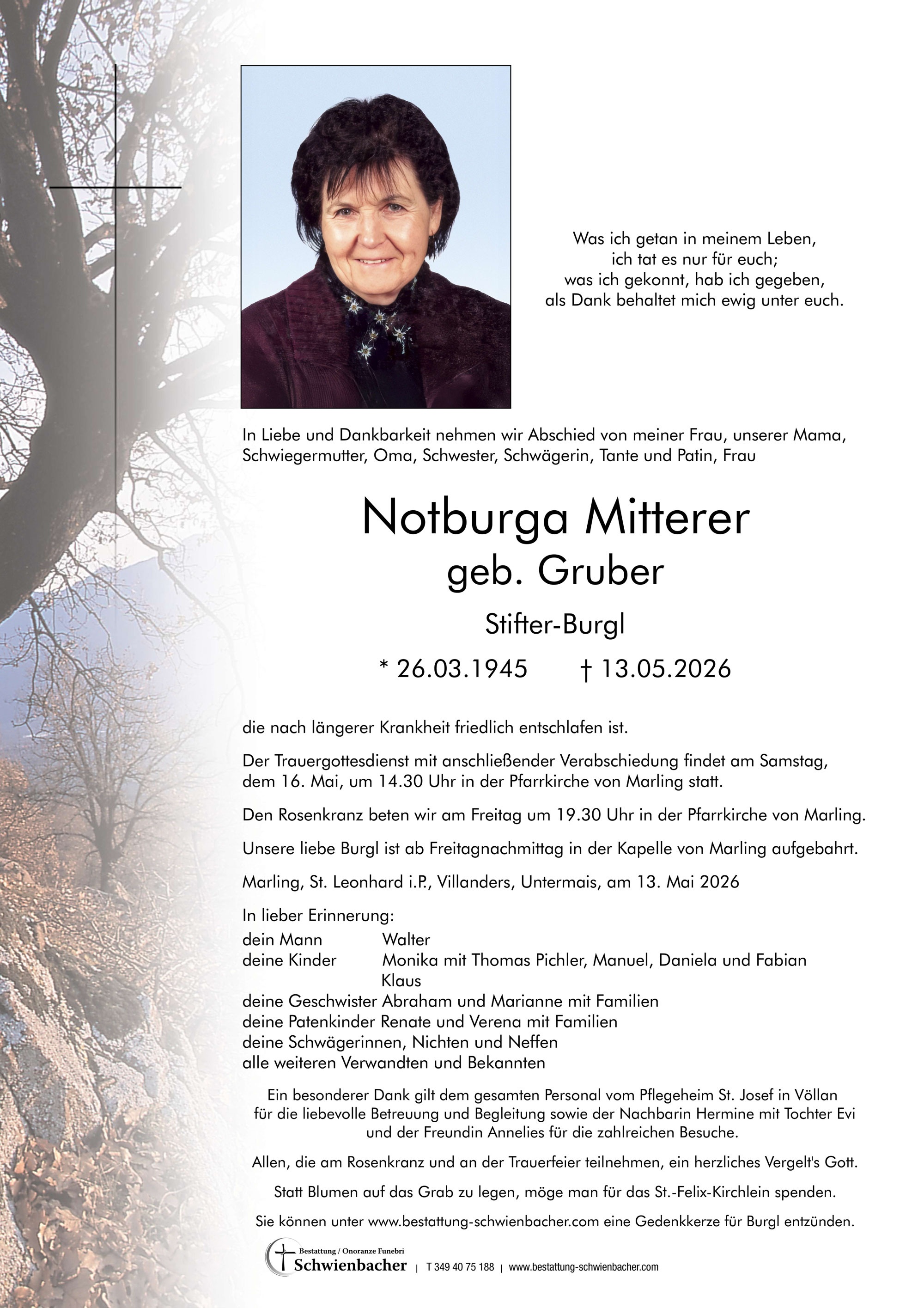 Parte: Notburga Mitterer geb. Gruber 