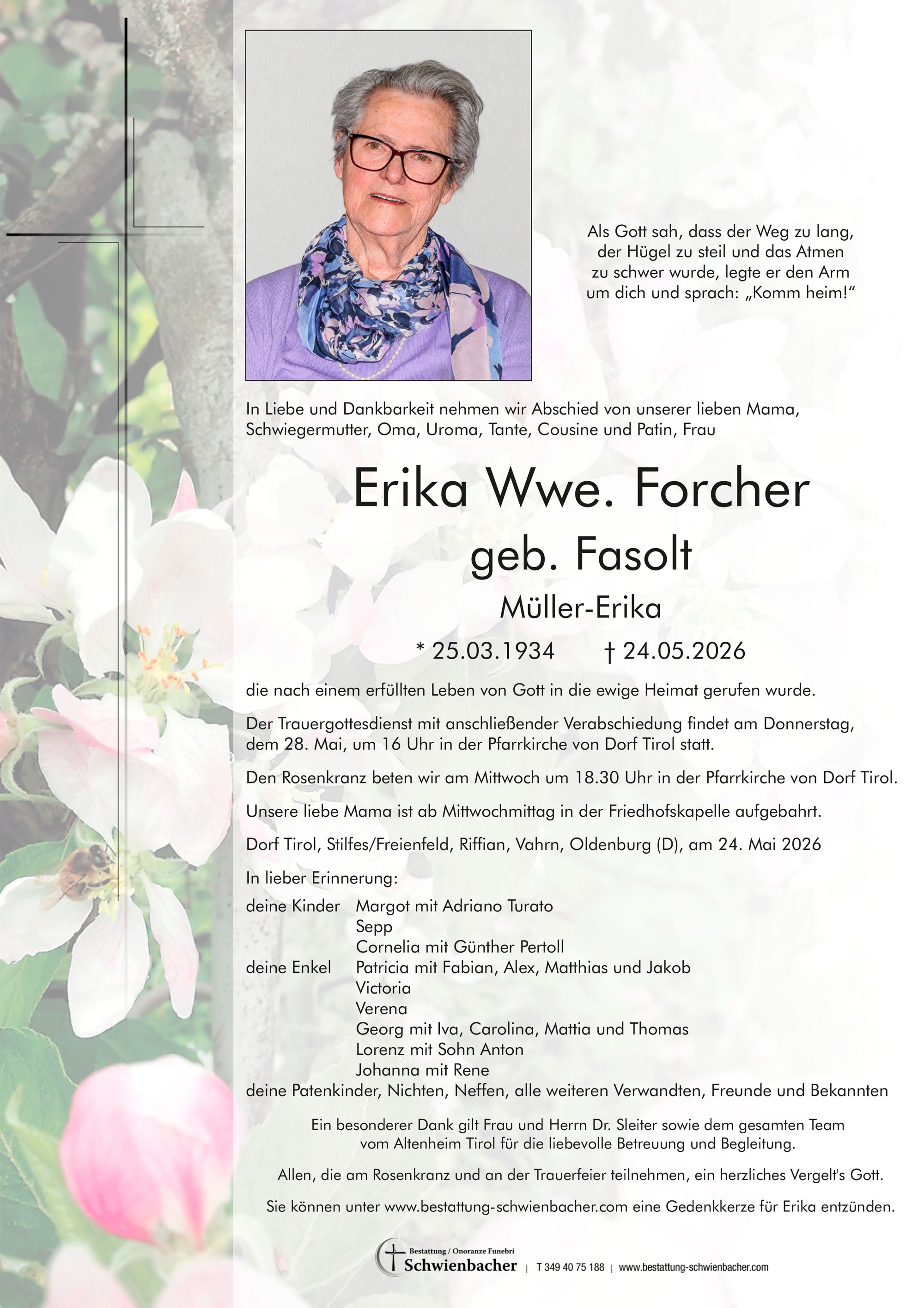 Parte: Erika Wwe. Forcher geb. Fasolt 