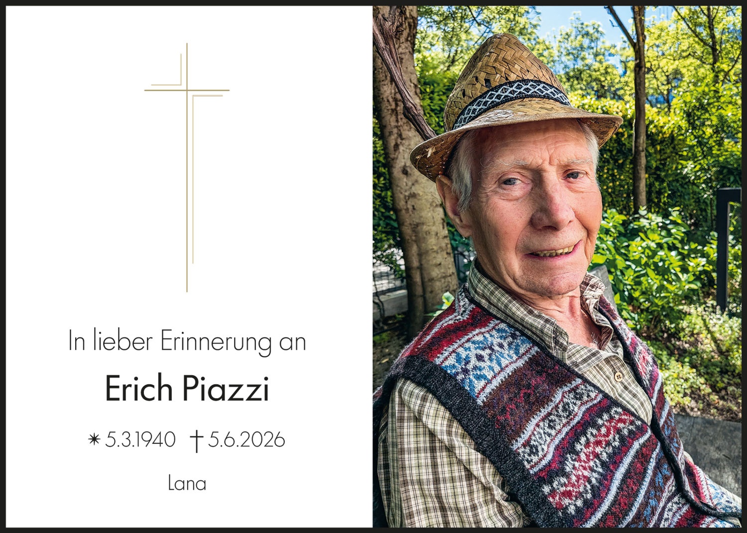 Sterbebild: Erich Piazzi