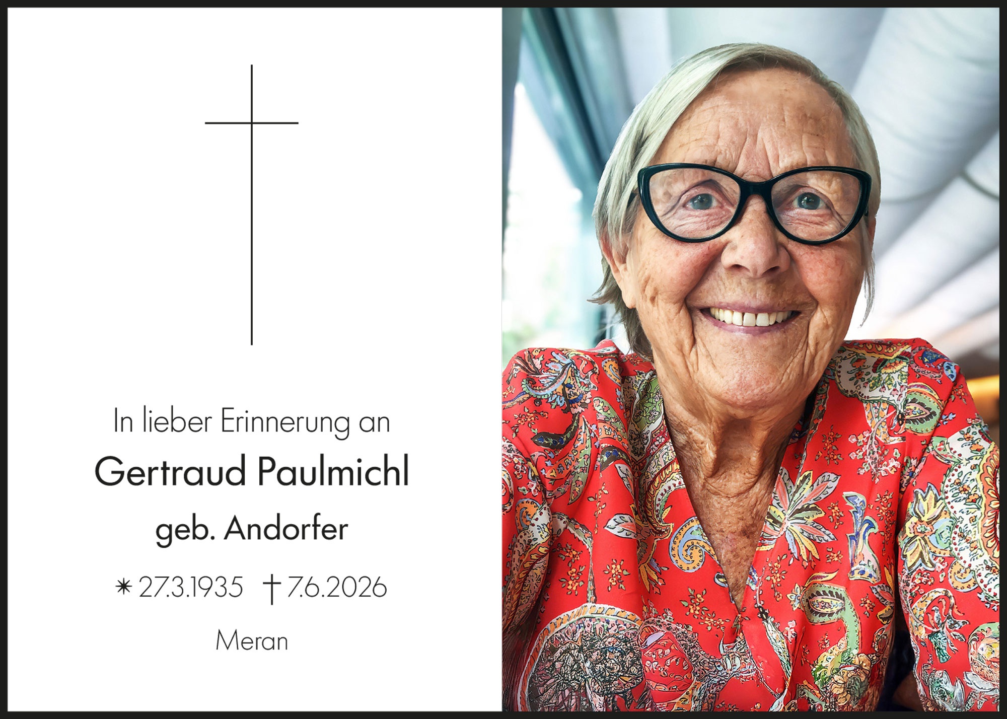 Sterbebild: Gertraud Paulmichl geb. Andorfer