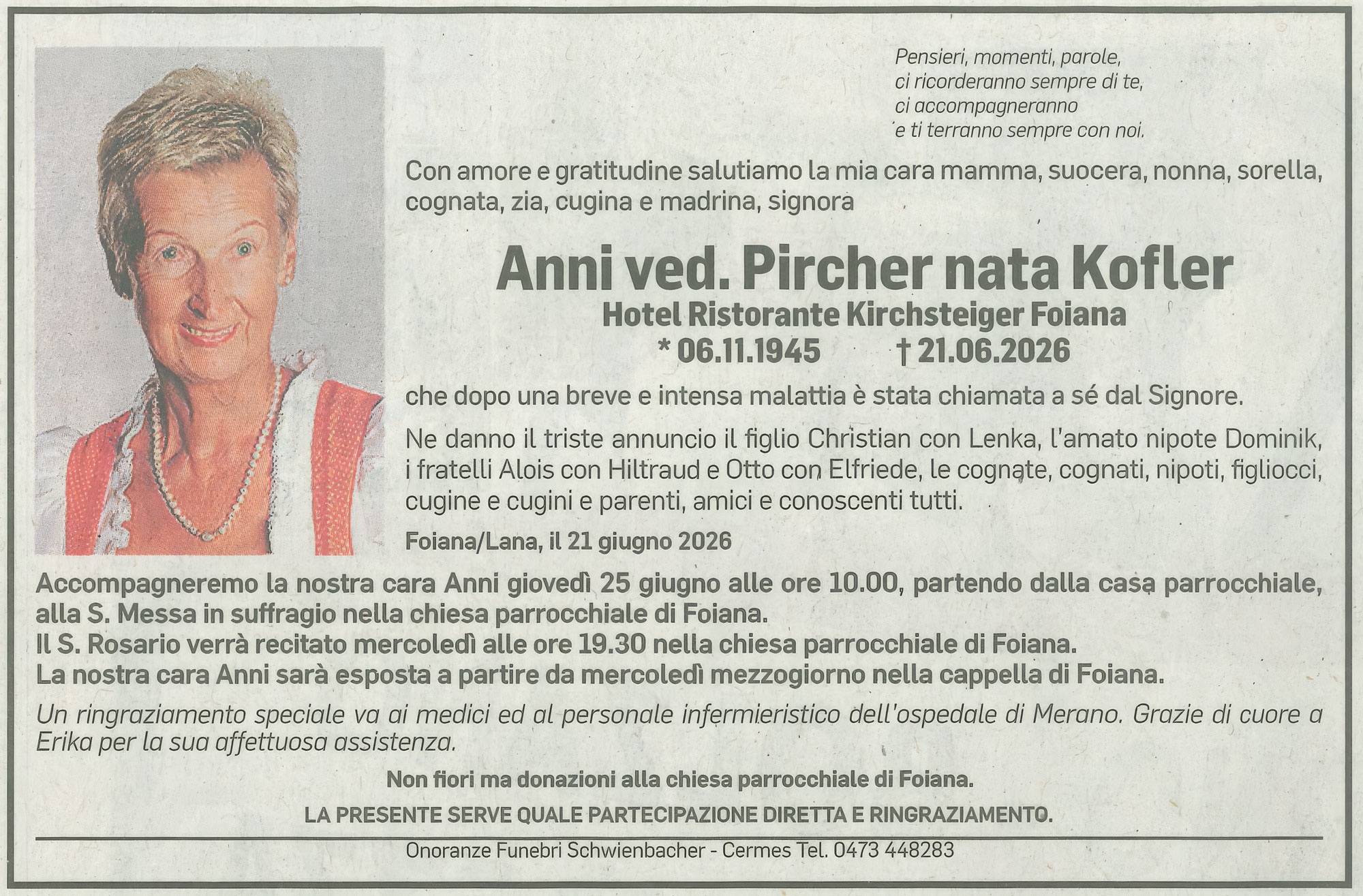 Medien: Anni Wwe. Pircher geb. Kofler