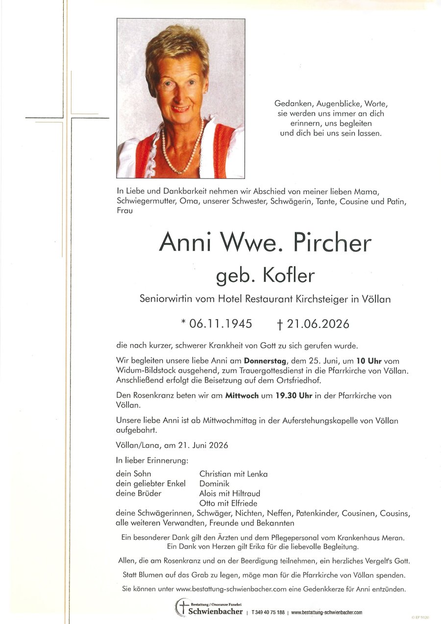 Parte: Anni Wwe. Pircher geb. Kofler