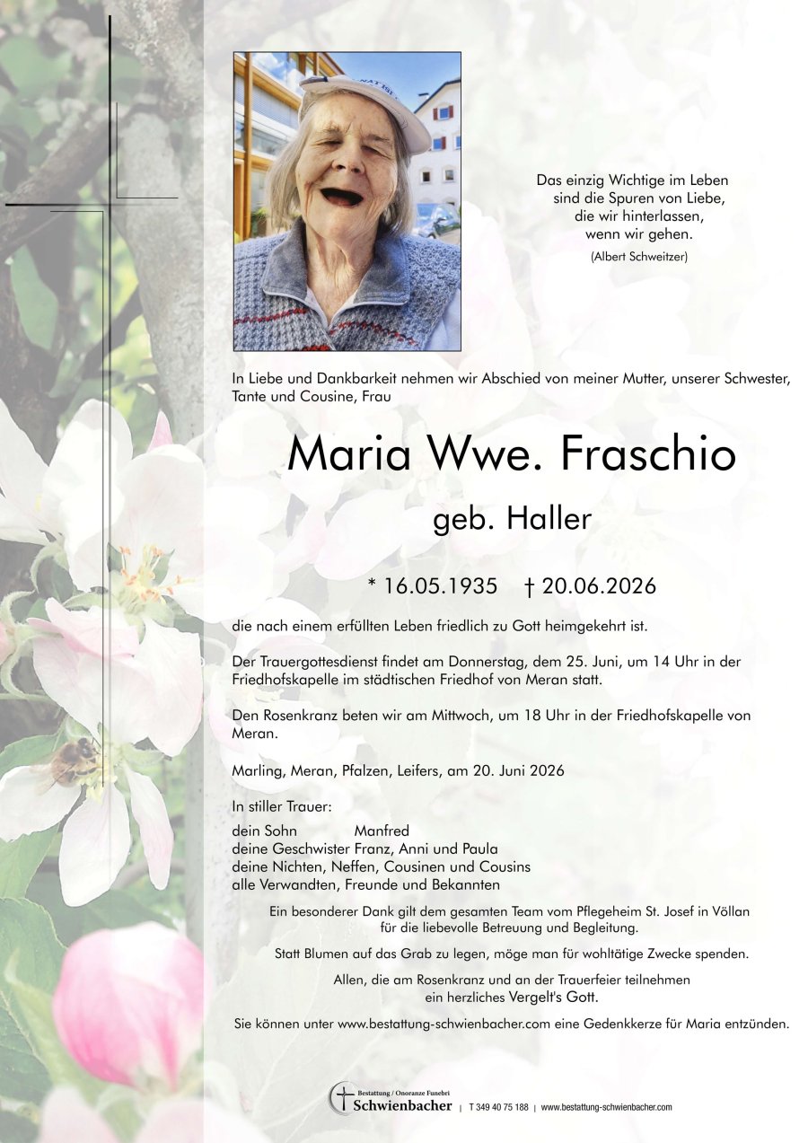 Parte: Maria Wwe. Fraschio geb. Haller