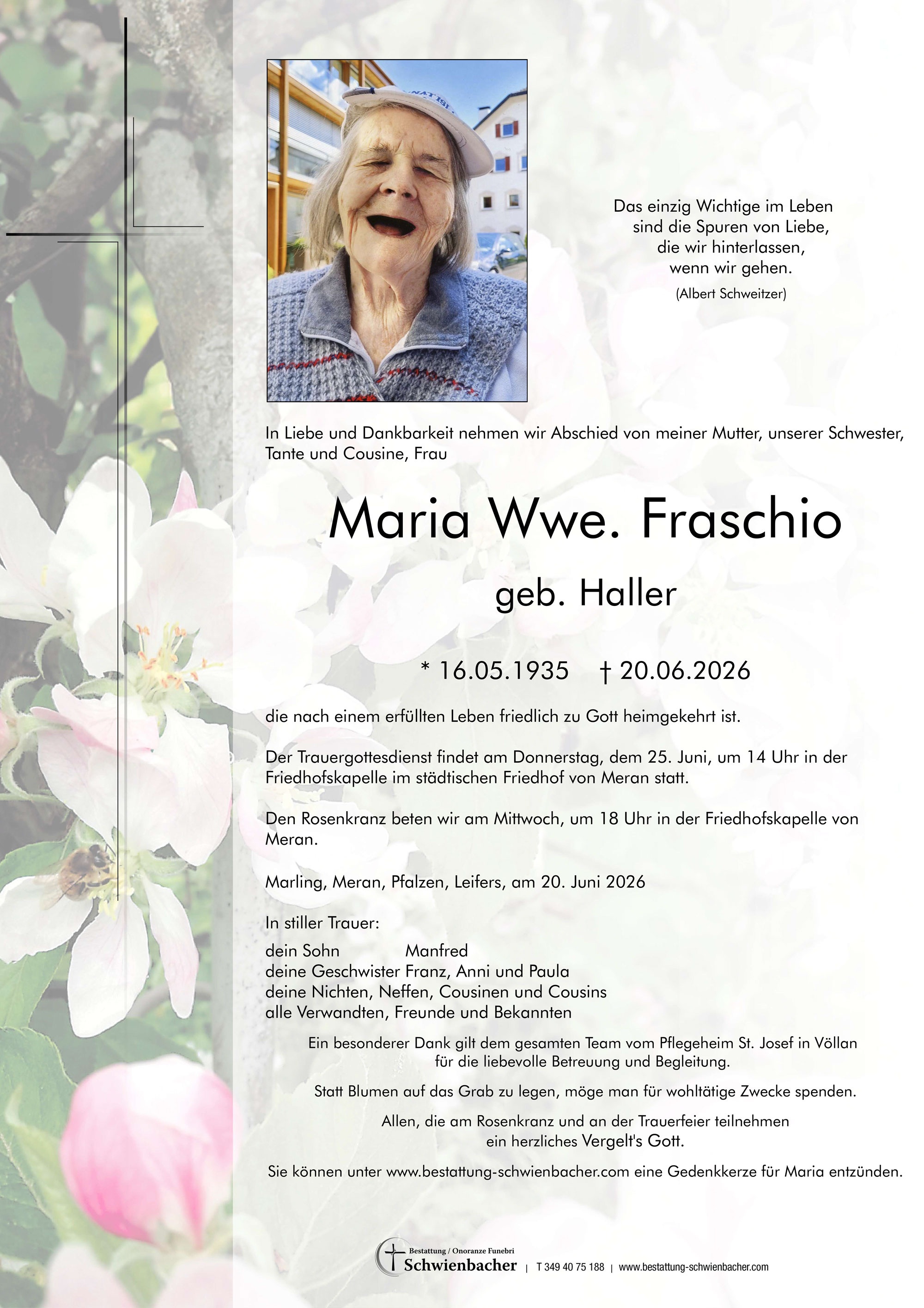 Parte: Maria Wwe. Fraschio geb. Haller 