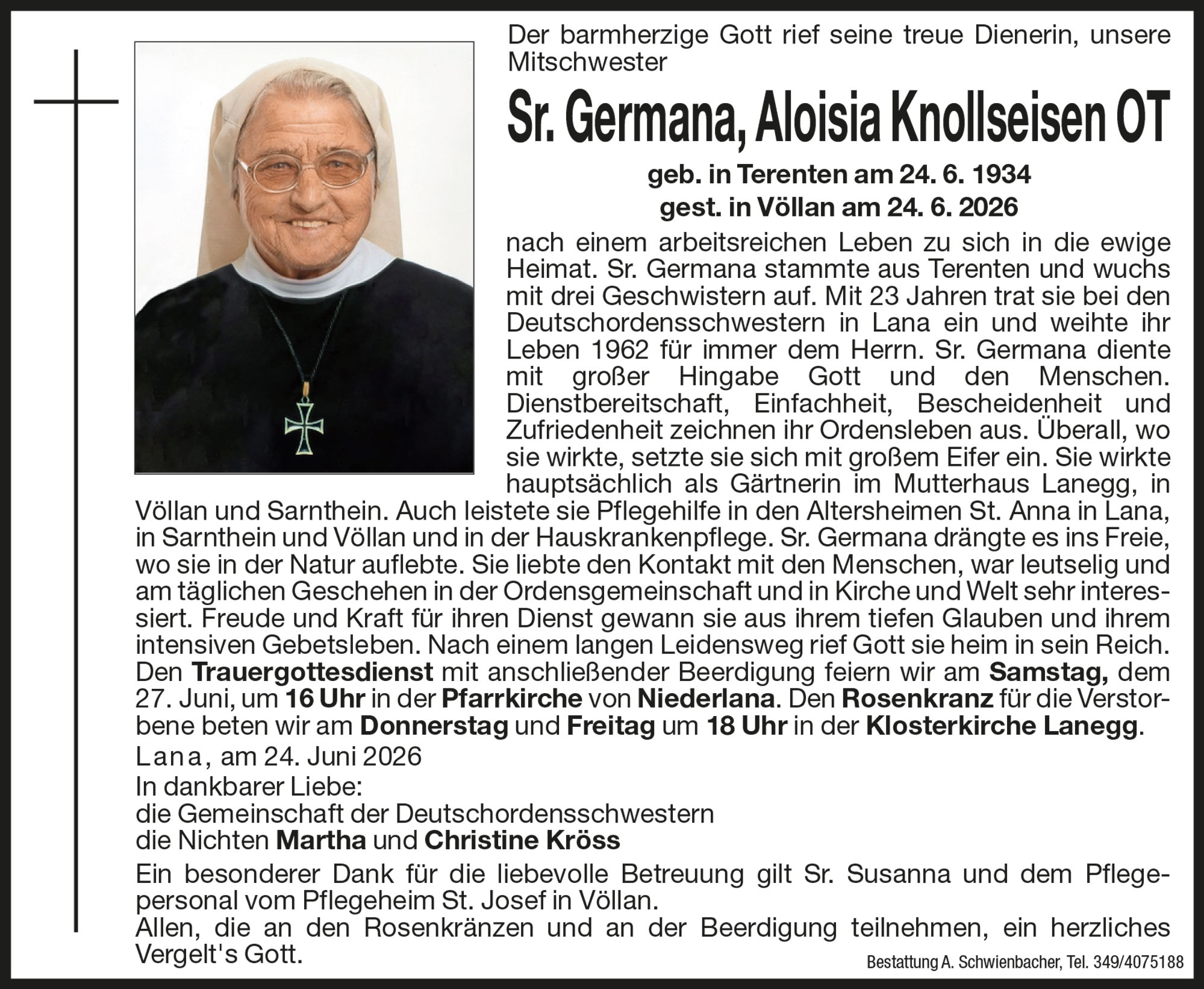 Medien: Sr. Germana OT Aloisia Knollseisen