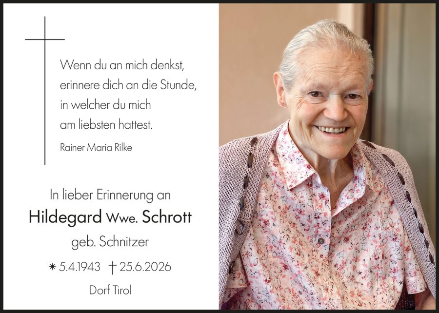 Sterbebild: Hildegard Wwe. Schrott geb. Schnitzer