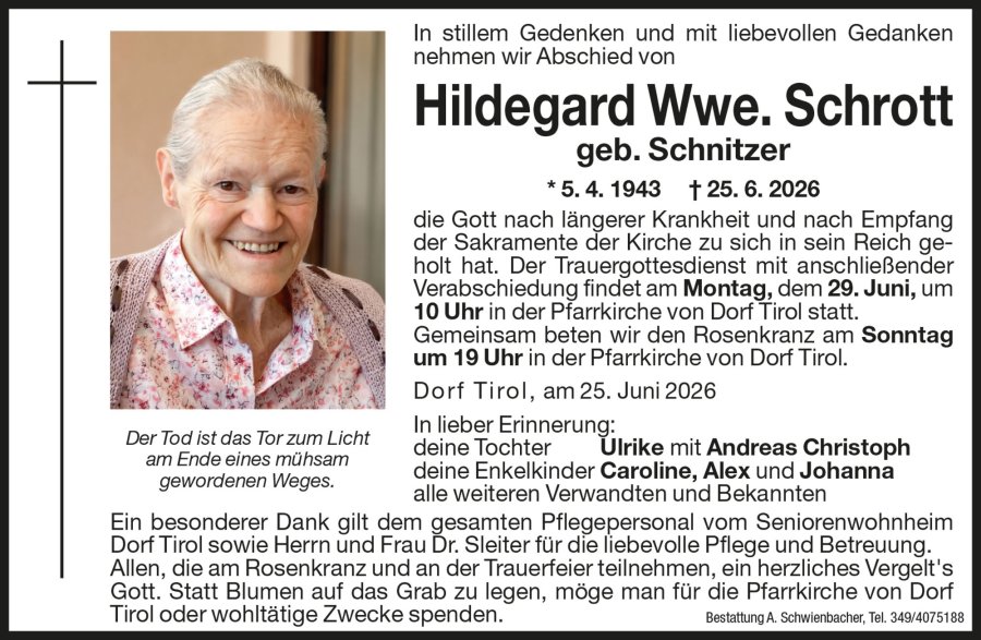 Medien: Hildegard Wwe. Schrott geb. Schnitzer