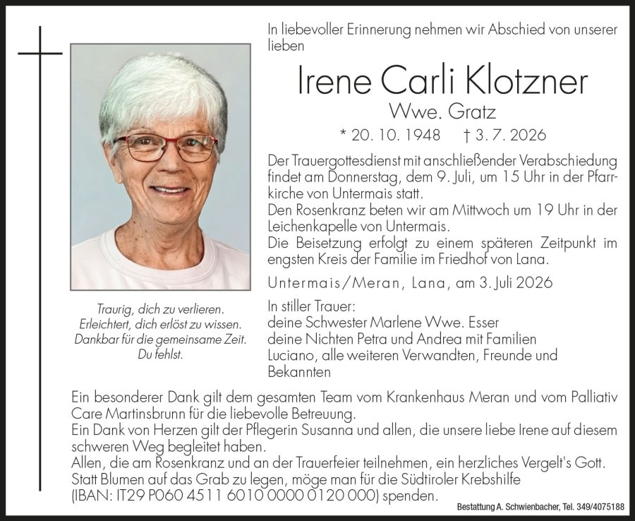 Medien: Irene Carli Klotzner Wwe. Gratz