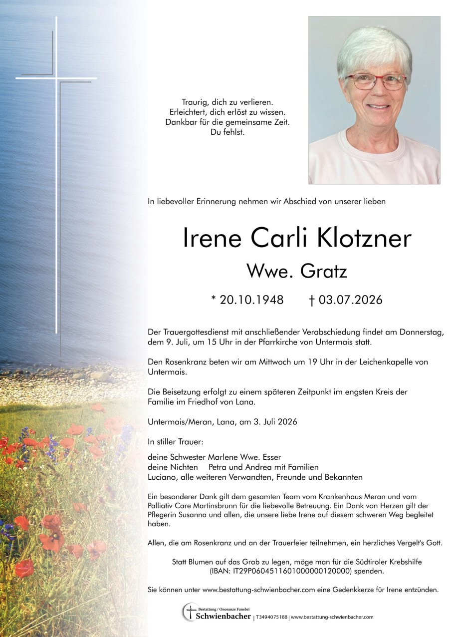 Parte: Irene Carli Klotzner Wwe. Gratz