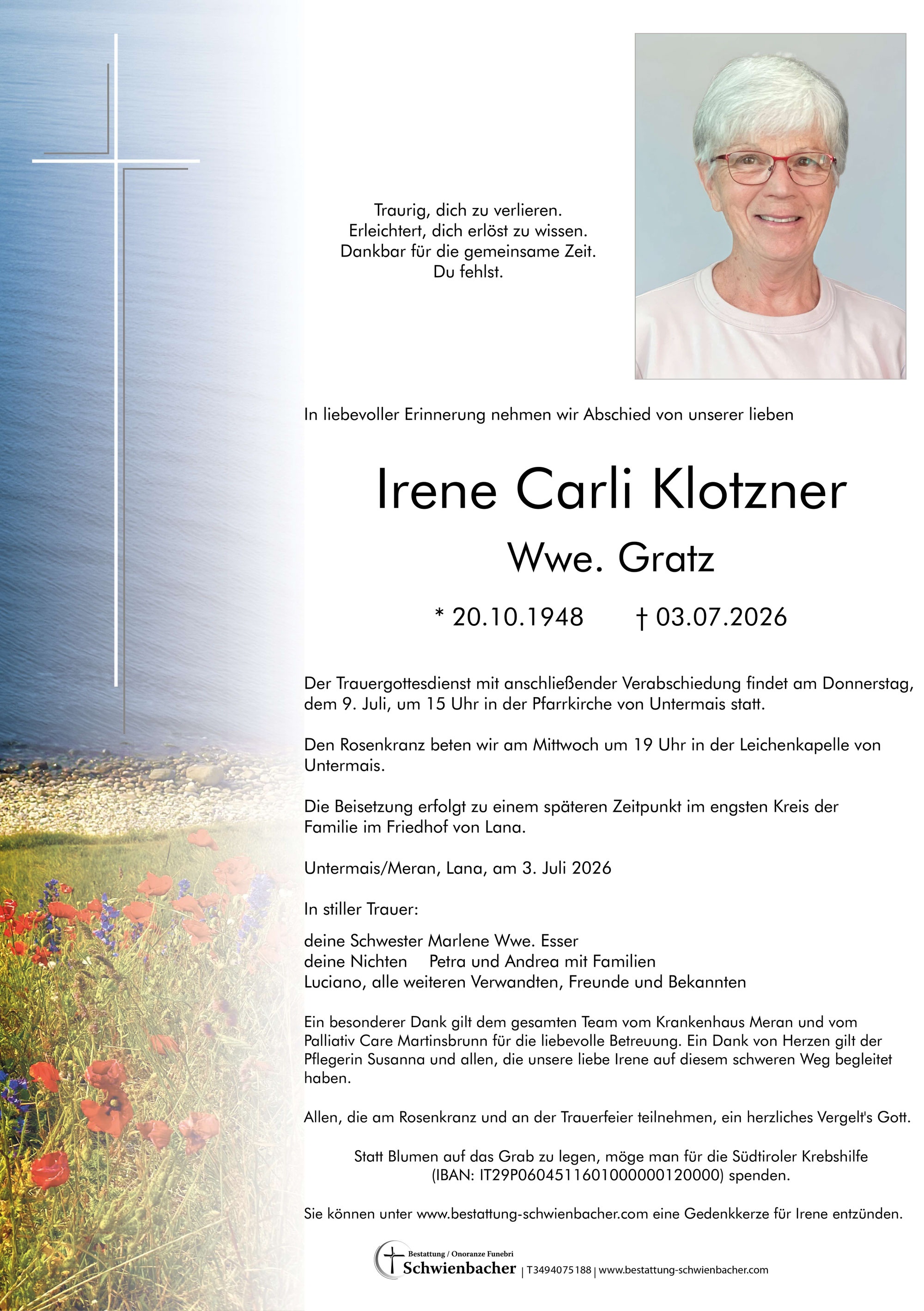 Parte: Irene Carli Klotzner Wwe. Gratz 