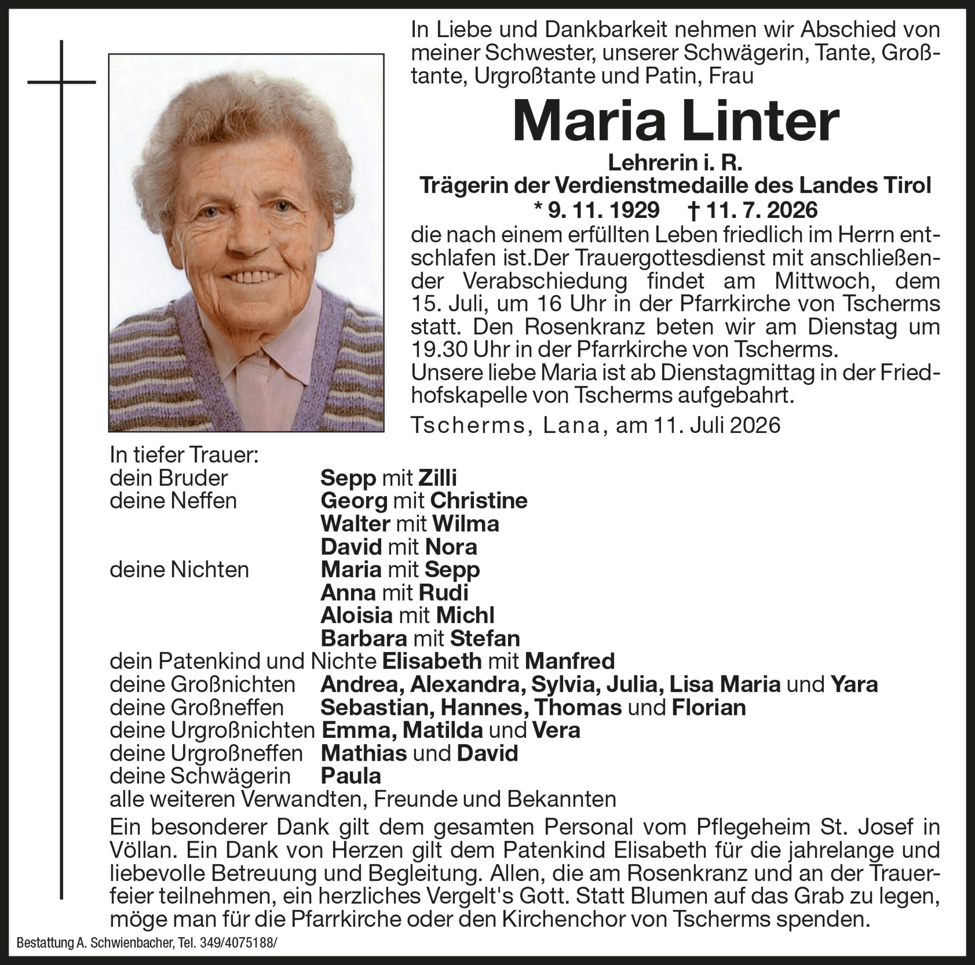 Medien: Maria Linter Lehrerin i. R. 
