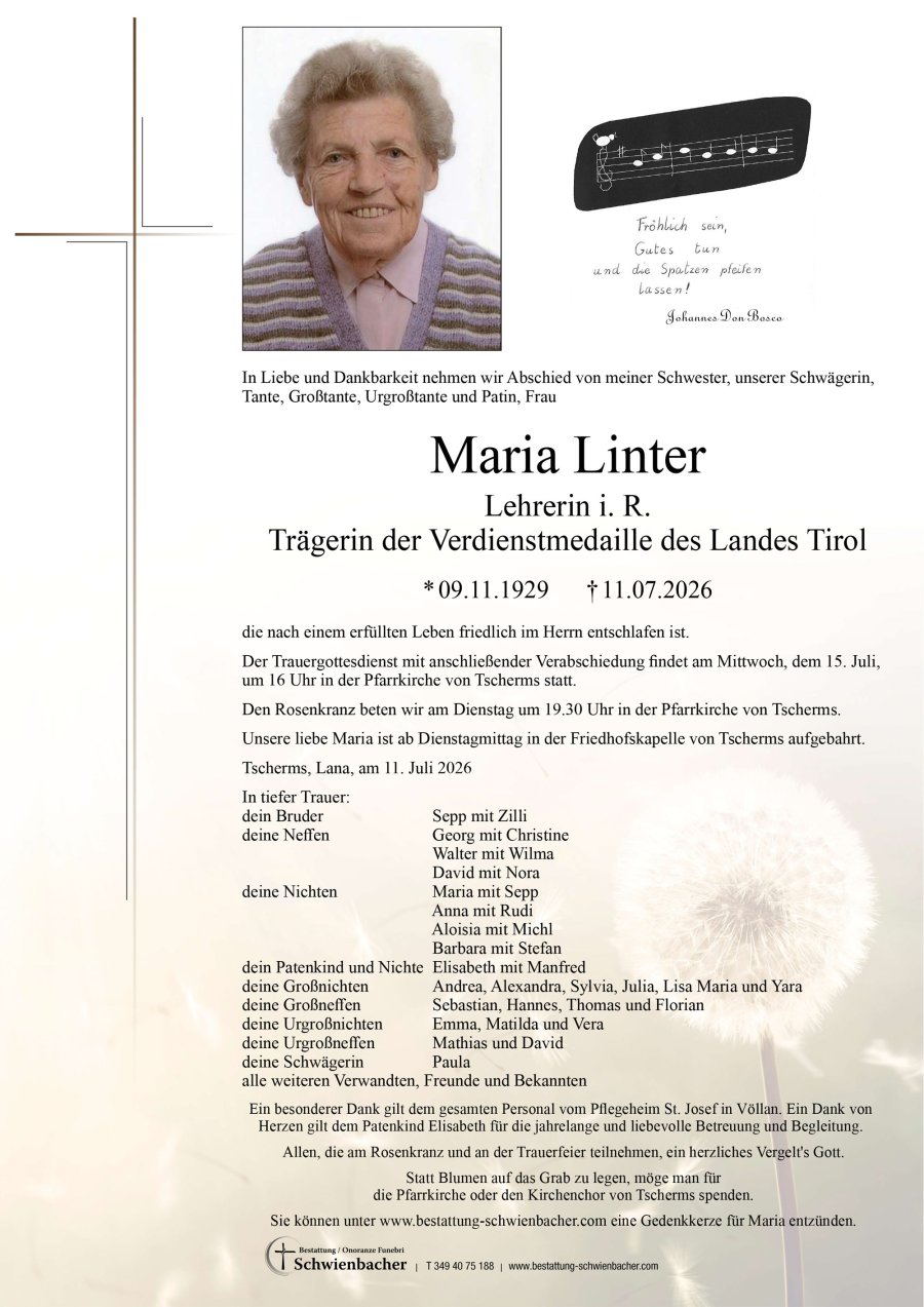 Parte: Maria Linter Lehrerin i. R.