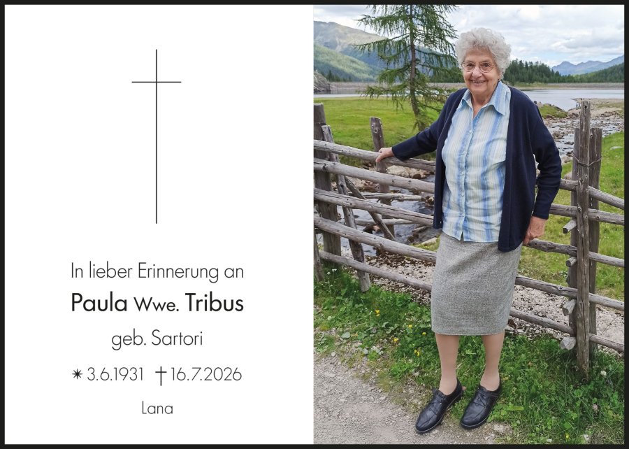 Sterbebild: Paula Luisa Wwe.Tribus geb. Sartori