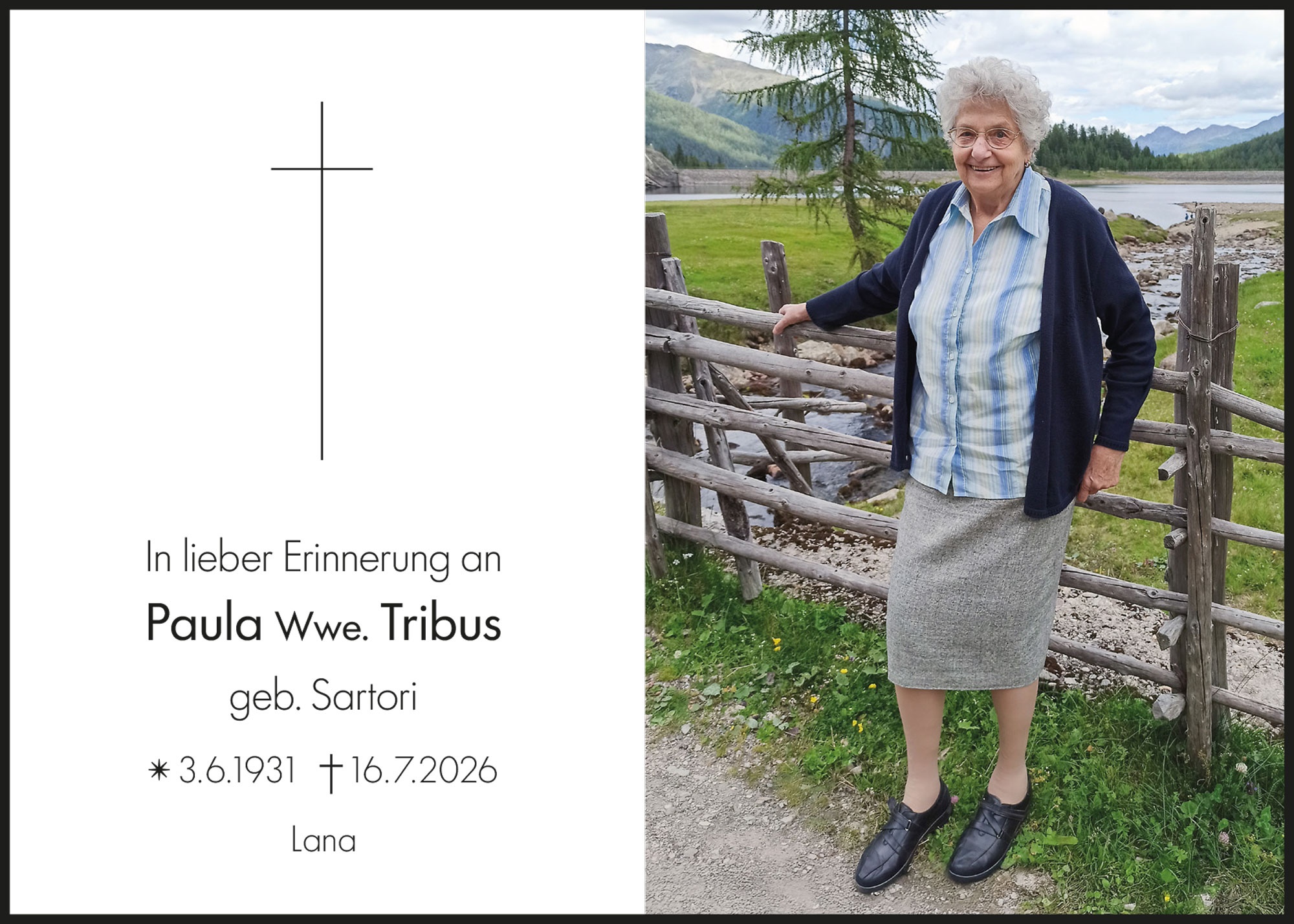 Sterbebild: Paula Luisa Wwe.Tribus geb. Sartori