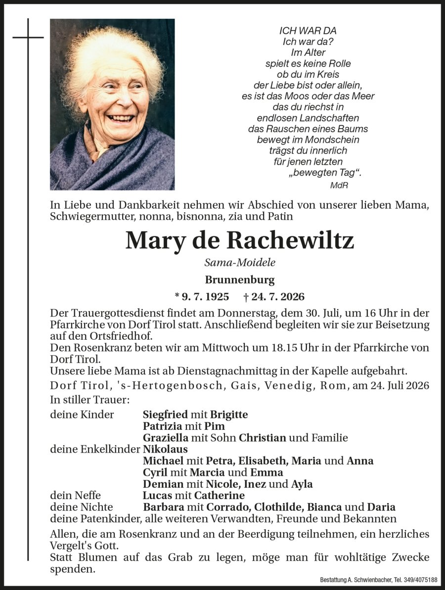 Medien: Mary de Rachewiltz