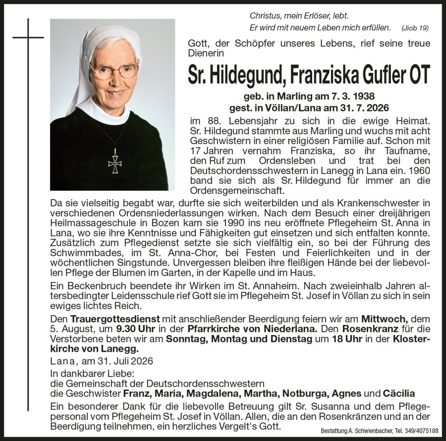 Medien: Sr. Hildegund, Franziska Gufler OT