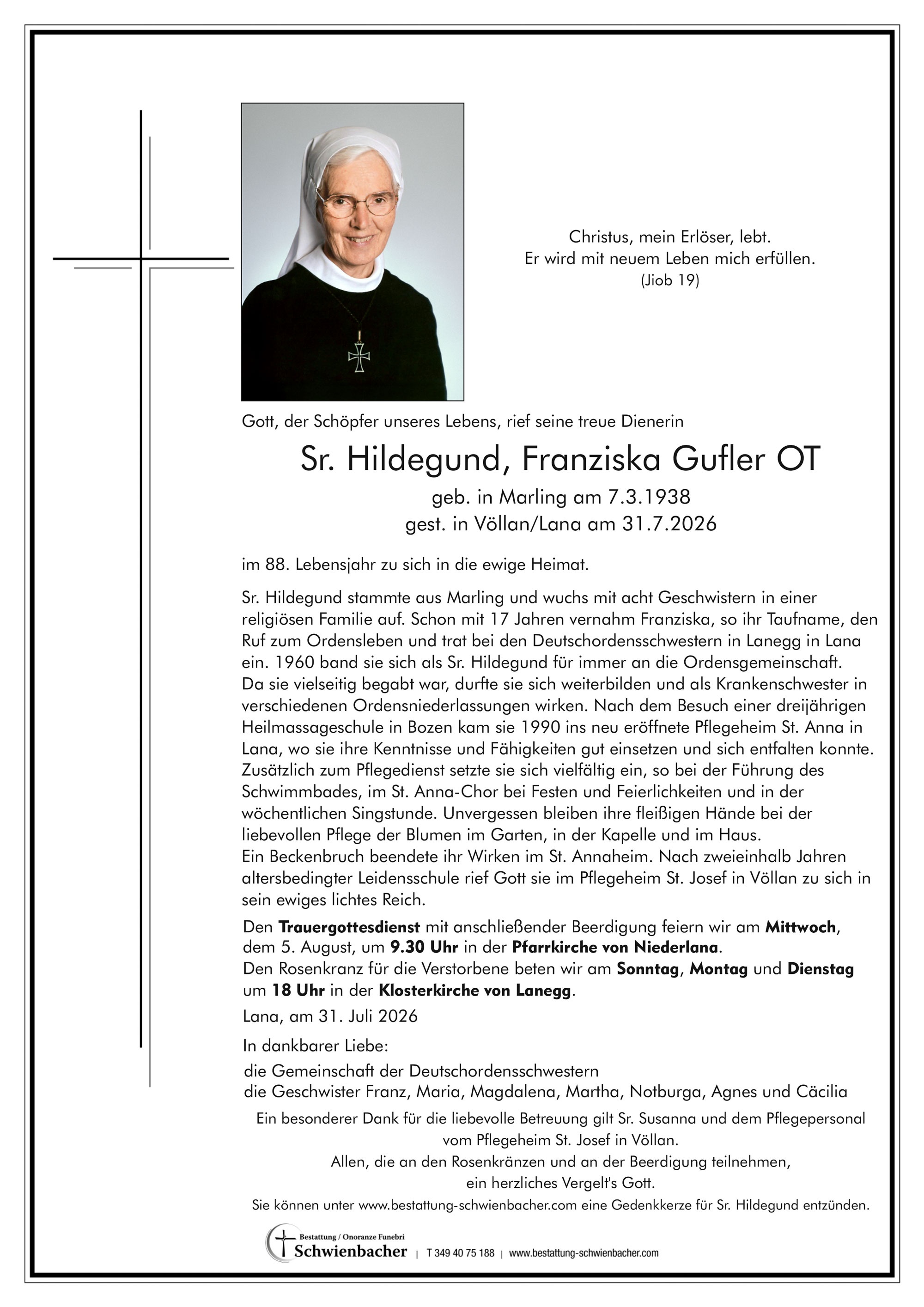 Parte: Sr. Hildegund, Franziska Gufler OT 