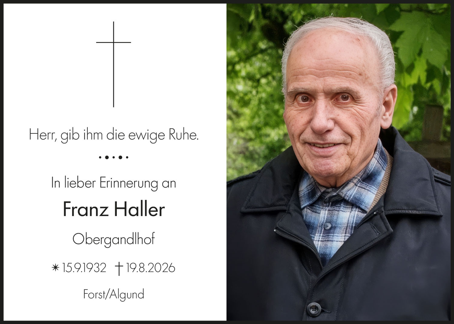 Sterbebild: Franz Haller