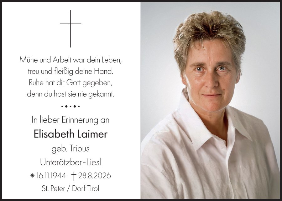 Sterbebild: Elisabeth Laimer geb. Tribus