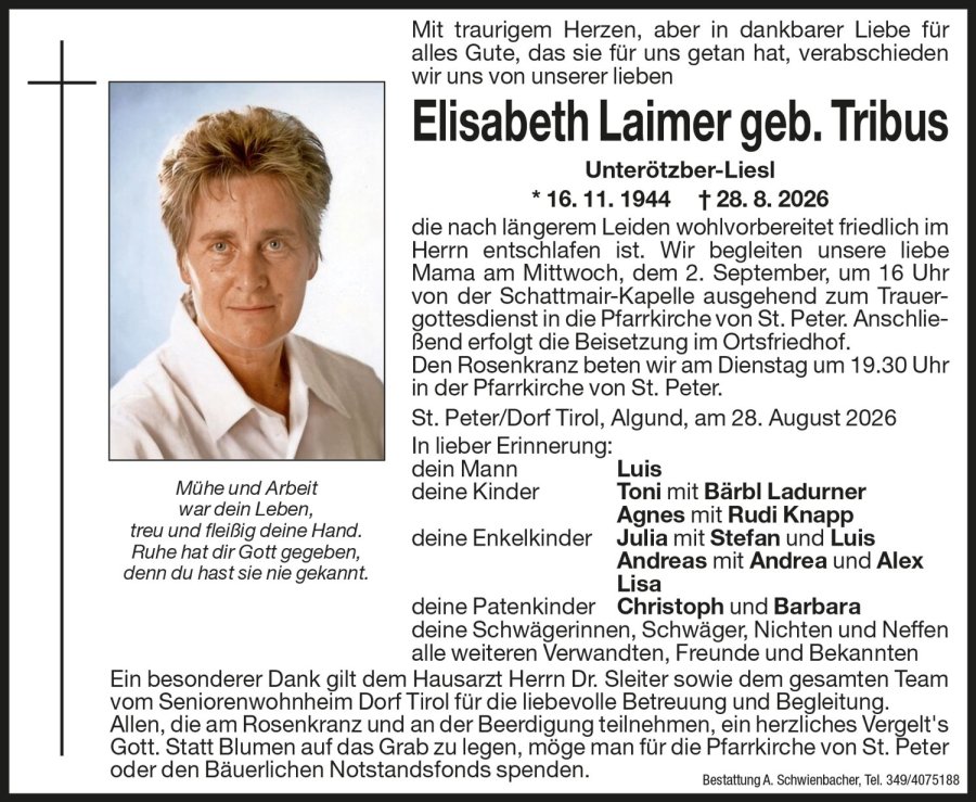Medien: Elisabeth Laimer geb. Tribus