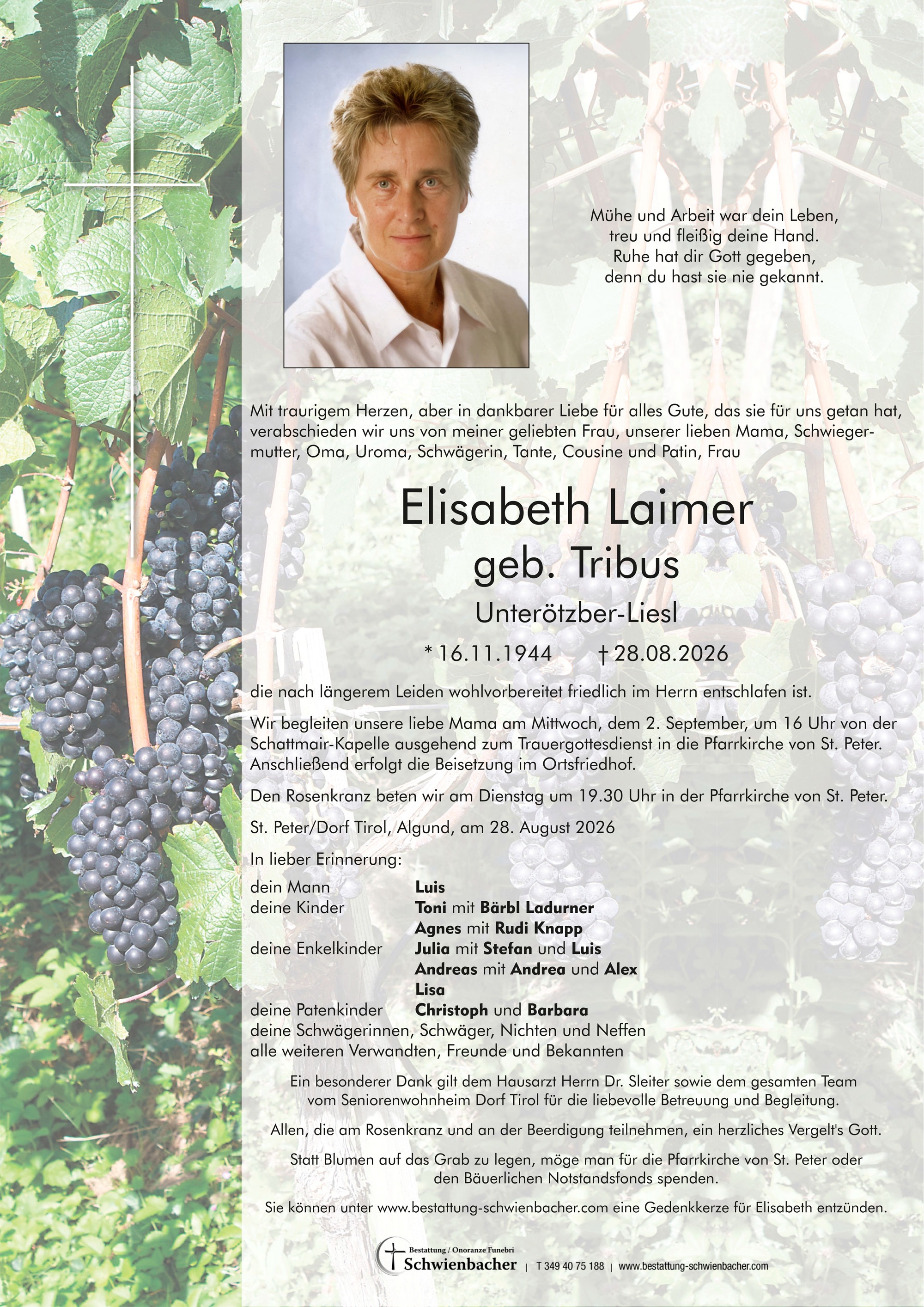 Parte: Elisabeth Laimer geb. Tribus 