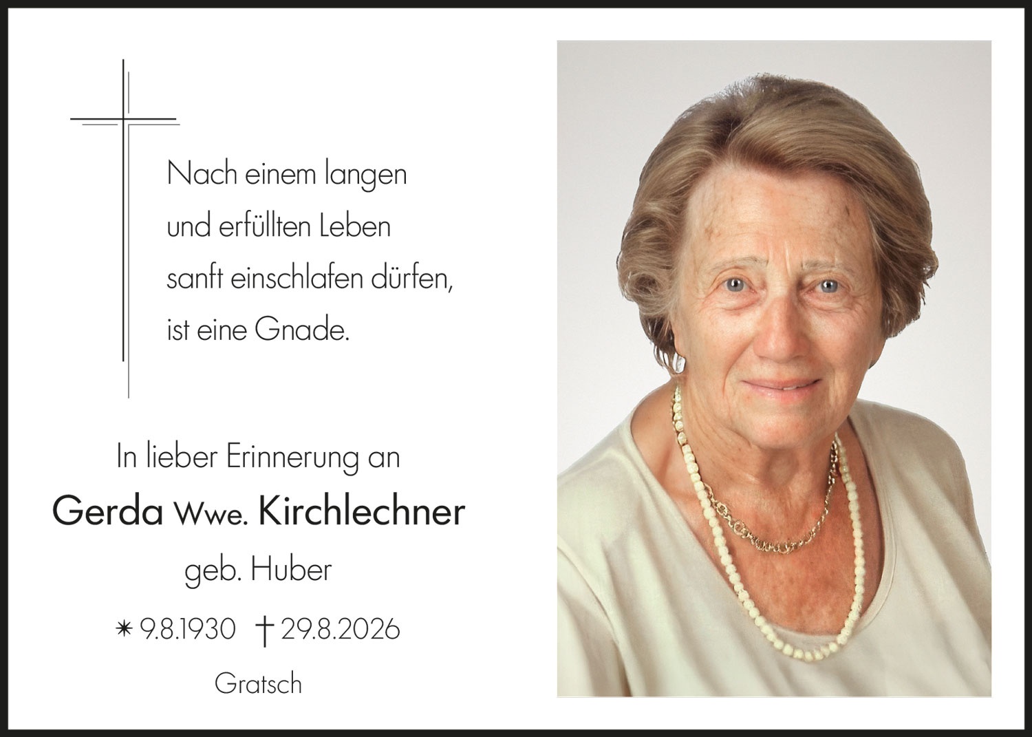 Sterbebild: Gerda Wwe. Kirchlechner geb. Huber