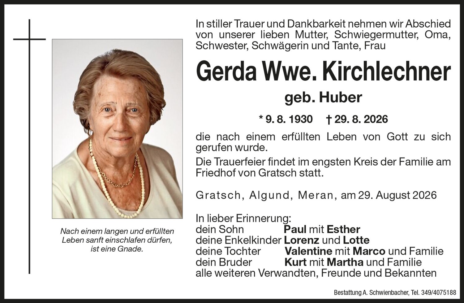 Medien: Gerda Wwe. Kirchlechner geb. Huber