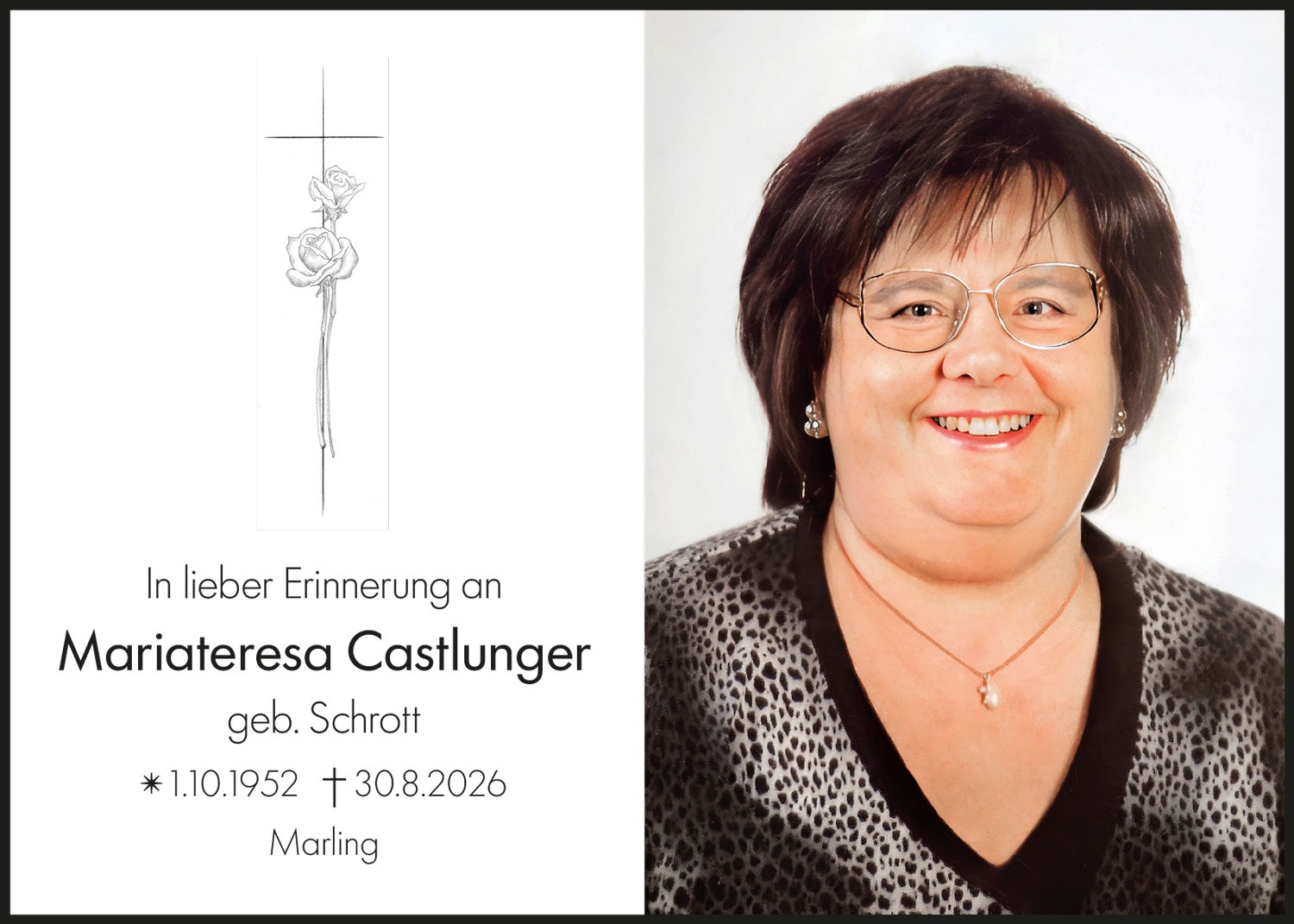 Sterbebild: Mariateresa Castlunger geb. Schrott