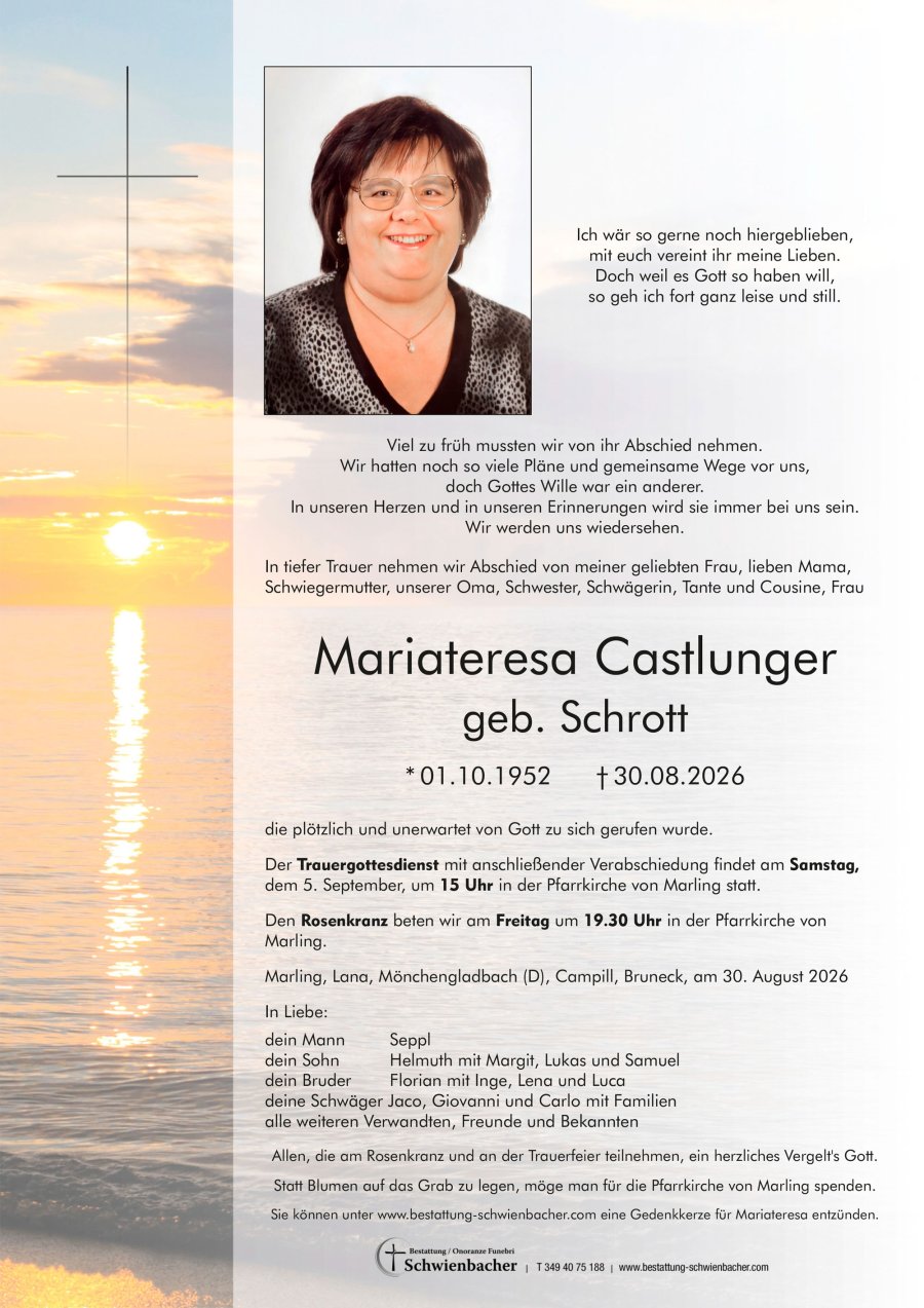 Parte: Mariateresa Castlunger geb. Schrott