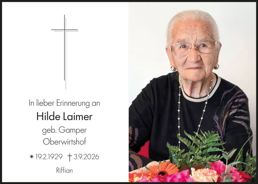 Sterbebild: Hilde Laimer geb. Gamper