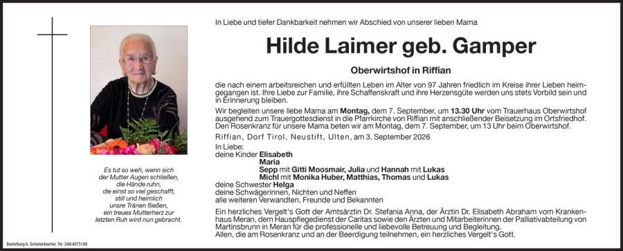Medien: Hilde Laimer geb. Gamper