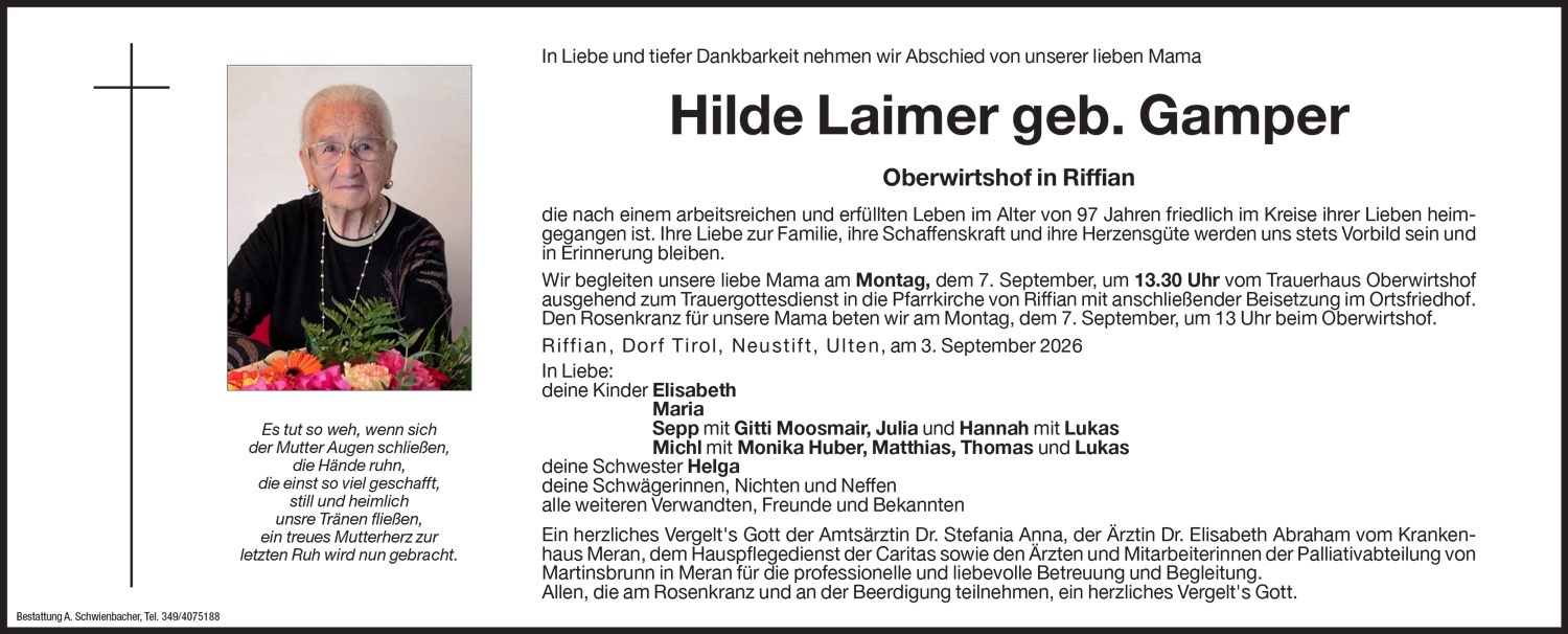 Medien: Hilde Laimer geb. Gamper