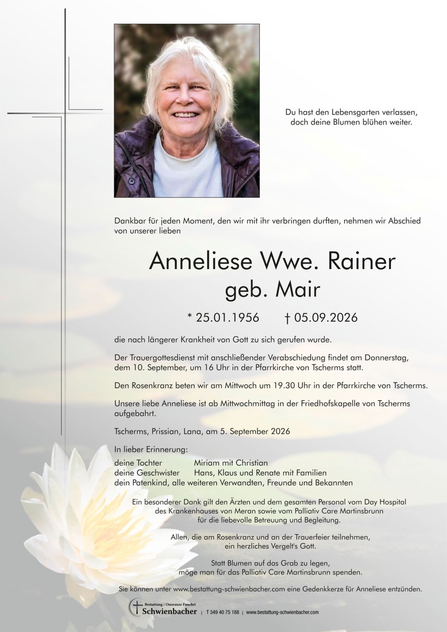 Parte: Anneliese Wwe. Rainer geb. Mair