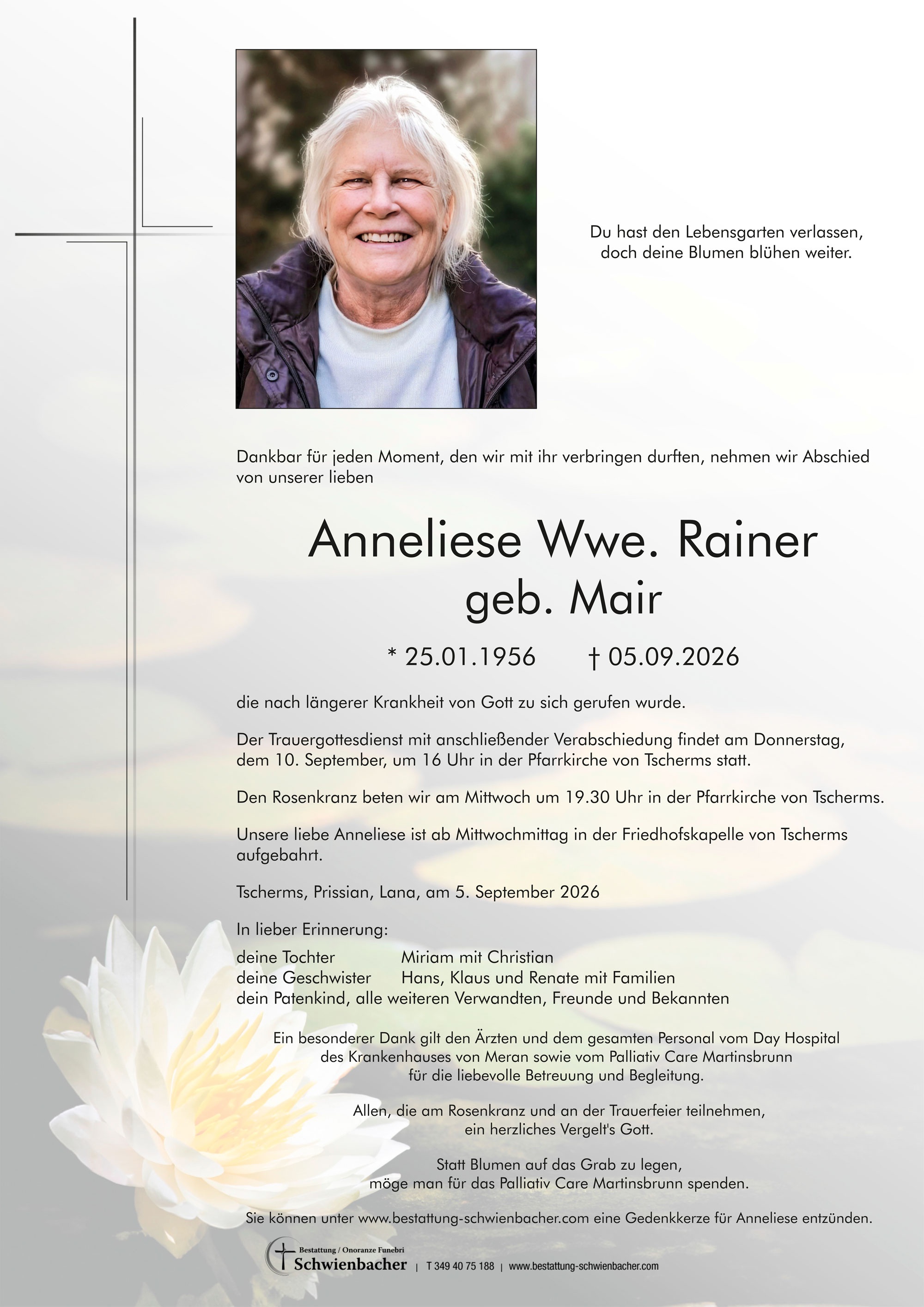 Parte: Anneliese Wwe. Rainer geb. Mair 