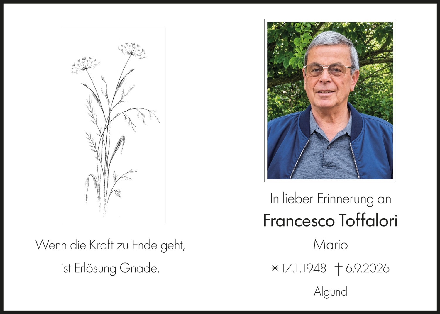 Sterbebild: Francesco Toffalori
