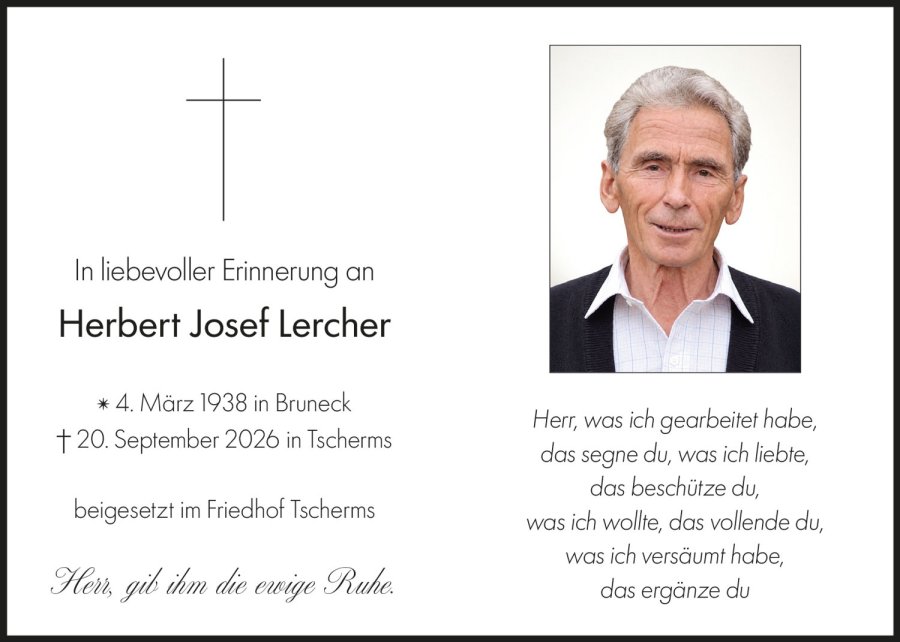 Sterbebild: Herbert Josef Lercher