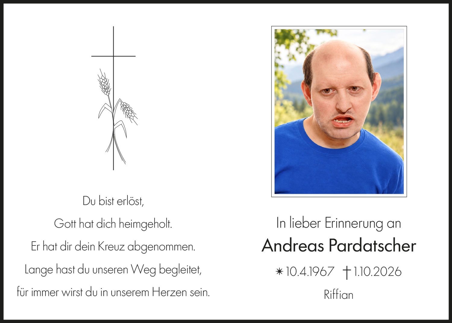 Sterbebild: Andreas Pardatscher