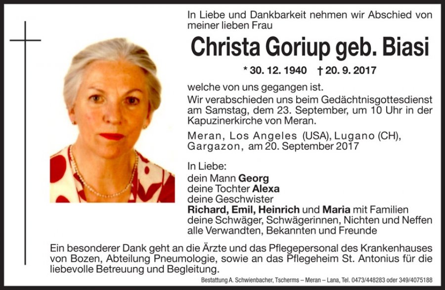 Medien: Christine Goriup geb. Biasi