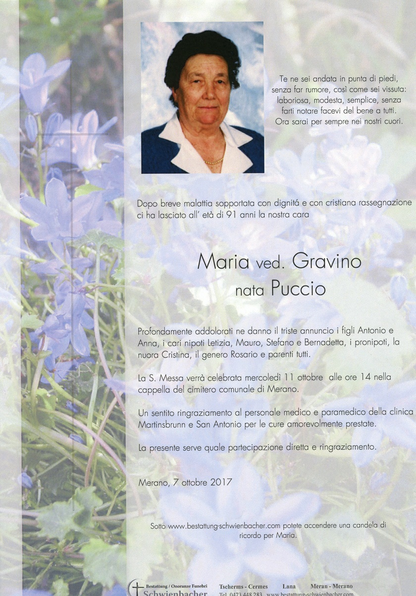Parte: Maria ved. Gravino nata Puccio 
