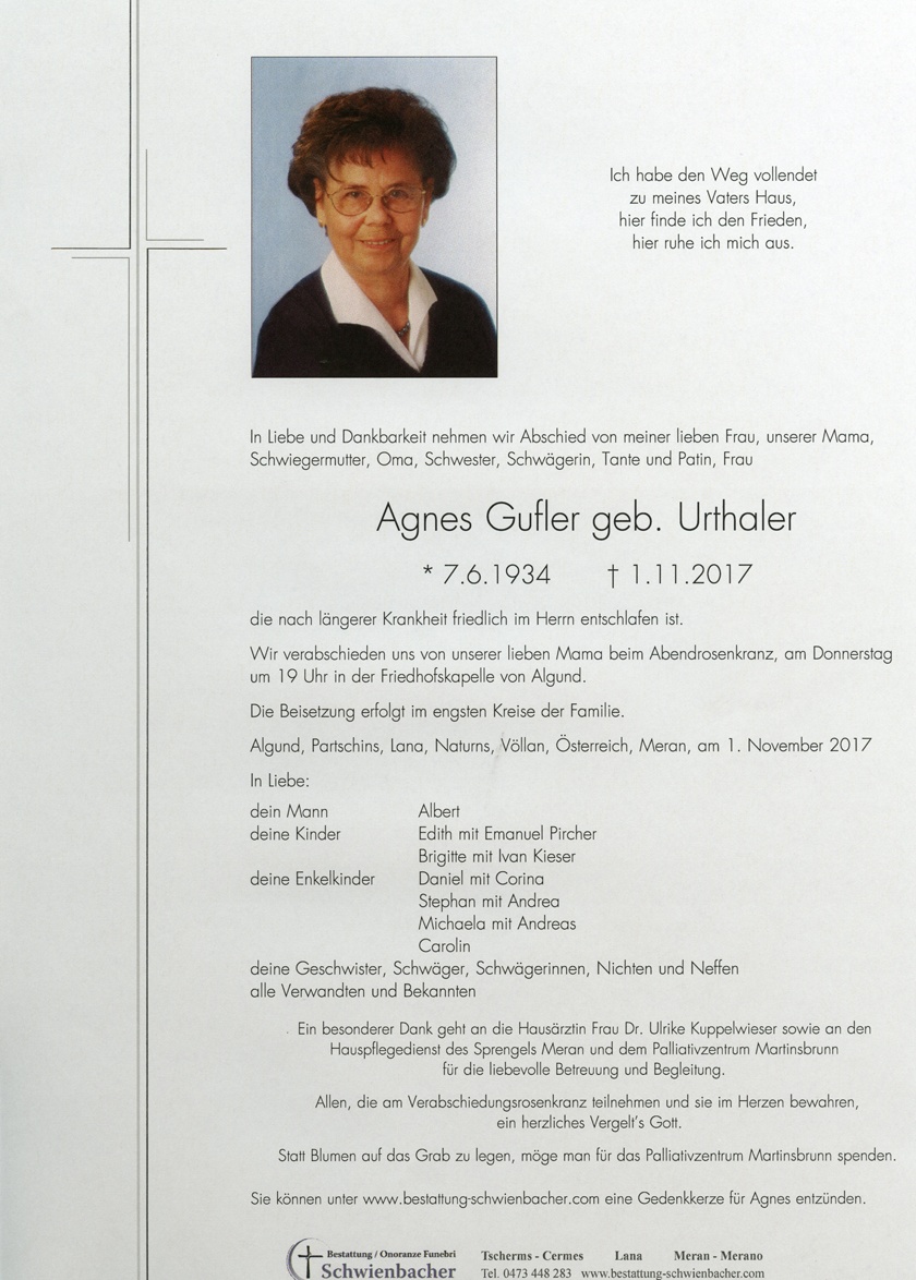 Parte: Agnes Gufler geb. Urthaler 