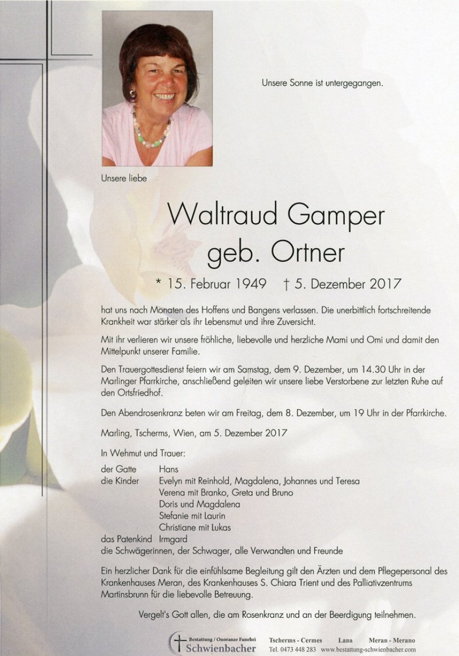 Parte: Waltraud Gamper geb. Ortner